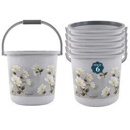 Kuber Industries Grey & White 6 Pieces Floral Bucket 18L-57