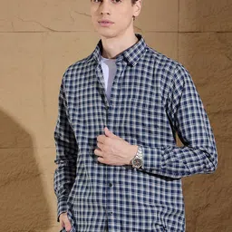 DENNISON Men Smart Spread Collar Tartan Checked Cotton Casual Shirt-image-42