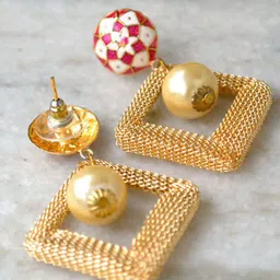 BeAbhika Gold-Plated Contemporary Enamel And KIte Mesh Drop Earrings image 2