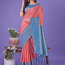 KALINI Checked Woven Design Zari Saree-picture-12