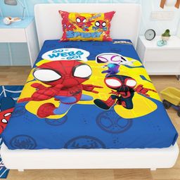 Athom Living Kids Blue & Yellow Cartoon Characters Single Bedsheet with 1 Pillow Covers-image-12
