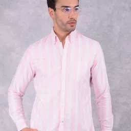 Crimsoune Club Men Smart Button-Down Collar Vertical Striped Cotton Slim Fit Casual Shirt-image-26