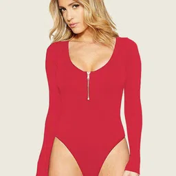 StyleCast Front Zip Scoop Neck Full Sleeves Bodysuit-22