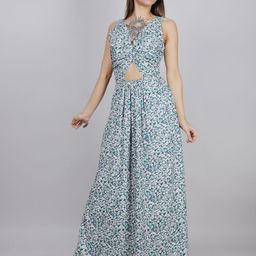 SWISHIN Women V-Neck Floral Print Cut-Outs Fit and Flare Maxi Dress-image-2