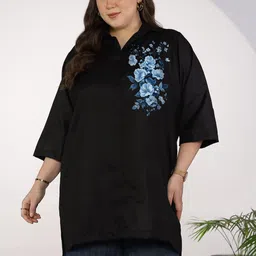LetsDressUp Women Plus Size Black Cotton Slub Top Enchanted Bliss-picture-18