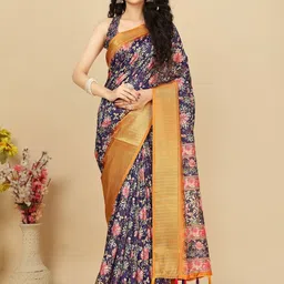 J 6 DESIGNER Women Floral Printed Zari Block Print Saree-picture-33