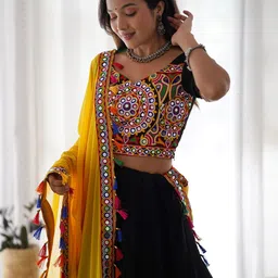 Pandadi Saree Embroidered Mirror Work Semi-Stitched Lehenga & Unstitched Blouse With Dupatta image 4