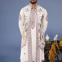 KALPRAAG Men Floral Embroidered Regular Sequinned Kurta with Trousers & With Dupatta-picture-1