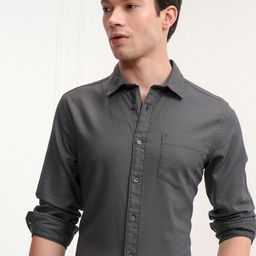 HIGHLANDER Men Slim Fit Spread Collar Textured Cotton Casual Shirt-picture-33