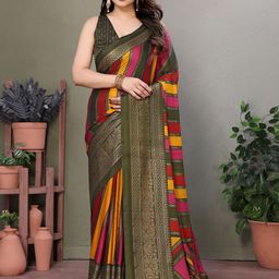 LeeliPeeri Designer Striped Poly Chiffon Saree-60