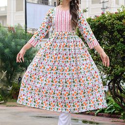 DARGU Floral Printed Round Neck Anarkali Kurta-image-9