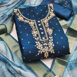 SAINOOR Floral Woven Design Beads And Stones Semi-Stitched Dress Material-image-60