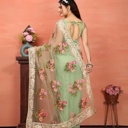HERE&NOW Floral Embroidered Net Designer Saree image 2