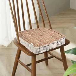 Kuber Industries Brown & Green 4 Pieces Checked Cotton Chair Pads-98