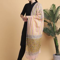 LOOM LEGACY Floral Printed Block Print Chanderi Dupatta image 4
