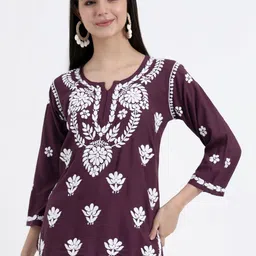 The Chikan Label Chahat Ethnic Motifs Embroidered Chikankari Kurti-picture-27