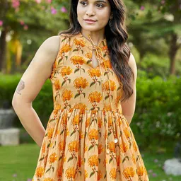 MOJILAA Floral Print Tie-Up Neck Peplum Top-image-75