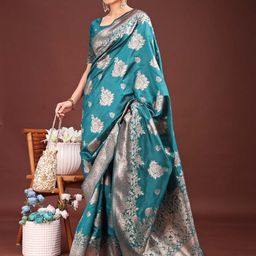 Astita Ethnic Motifs Woven Design Zari Banarasi Saree-image-30