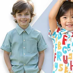 KIDGARB Multi Polycotton Cutaway Collar Printed Shirts-image-86