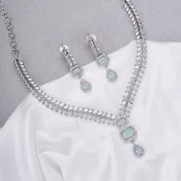 Opal Touch Rhodium-Plated Cubic Zirconia Studded Jewellery Set-68
