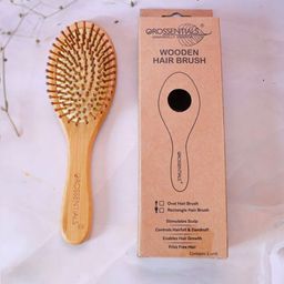 OROSSENTIALS Oval Shape Wooden Bristle Paddle Hair Brush- Brown-54