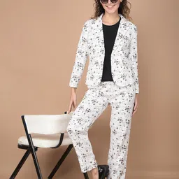 Crimsoune Club Floral Printed Notched Lapel Neck Coat With Trousers Co-Ords-19