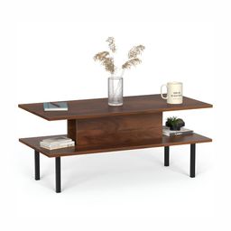 bluewud Eatame Brown Textured Wooden & Metal Rectangle Coffee Table-27