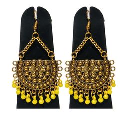 Weariton Women Silver Yellow Beaded Half Moon Chand Earrings-image-59