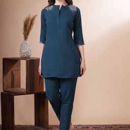 FASHOR Printed Embroidered Top With Trouser Co-Ords-picture-16