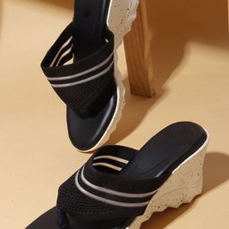 Kook N Keech Women Black Woven Design Synthetic Open Toe Wedge Sandals-picture-20