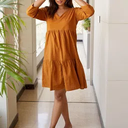 NANGALIA RUCHIRA Women Tan Tiered Linen-Blend Midi Dress-picture-45