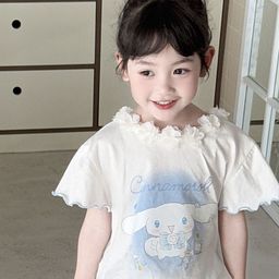 LULU & SKY Girls Graphic Print Bell Sleeve Applique Detail Cotton Top-image-63