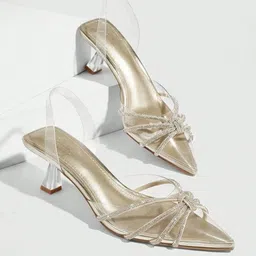 PURPLEHUNT Women Embellished PU Pointed Toe Slim Heel-8