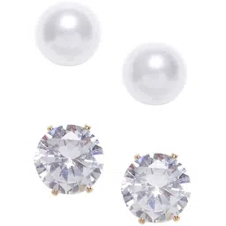 fabula Set of 2 Stone Studded & Pearls Beaded Circular Shaped Studs image 3