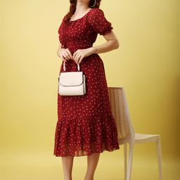 Attire Empire Women Polka Dot Printed Georgette Fit & Flare Midi Dress-picture-30