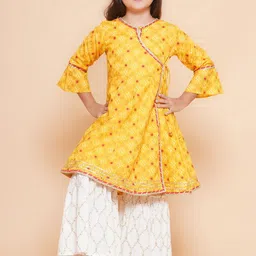 Bitiya by Bhama Girls Ethnic Motifs Printed Angrakha Gotta Patti Pure Cotton Kurta with Sharara-picture-16