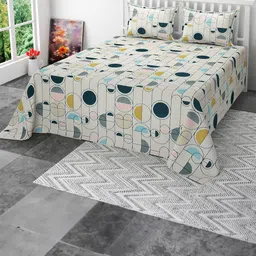 CLIO'S HERITAGE STORE White & Blue Geometric 210 TC Queen Bedsheet with 2 Pillow Covers-image-78