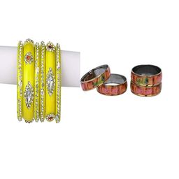 SOMIL Set of 10 Yellow Alloy Artificial Stones & Beads Bangles-image-73