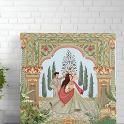 Livin'luxe Green & Pink Couple Canvas Cartoon Characters Wall Art-image-92