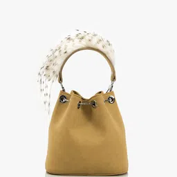 Outhouse Suede Bucket Handheld Bag with Applique image 3