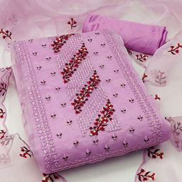 SAINOOR Floral Embroidered Organza Unstitched Dress Material-picture-10