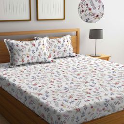 Myntra Elegant Homes White & Blue Floral Printed 300 TC King Bedsheet Set 2.7 m x 2.7 m-image-94