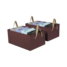 Aura Brown & White 2 Pieces Dots Printed Parachute Wardrobe Organizer With Handles-39