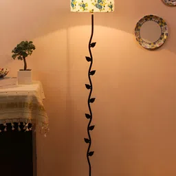 Devansh Black & White Printed Cotton Floor Lamp With Shade-39