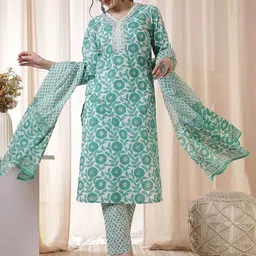 Anouk Women Floral Embroidered Regular Pure Cotton Kurta with Trousers & With Dupatta-picture-13