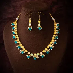 Aadita Gold-Plated Artificial Stones Studded And Beaded Necklace & Earrings-picture-42