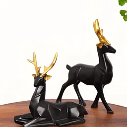 INTERNATIONAL GIFTAnimal Showpiece Black And Gold-Toned Deer Animal Figurine Showpiece-image-97