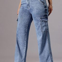 Miss Chase A+ Crimson Garden Women Wide Leg High-Rise Heavy Fade Stretchable Jeans-picture-5
