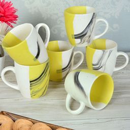 FABINALIV Yellow & Cream-Coloured Printed Ceramic Matte Cups Set of Cups and Mugs image 1
