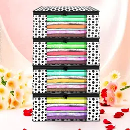 Kuber Industries White & Black 4 Pieces Floral Printed Foldable Drawer Organisers-46